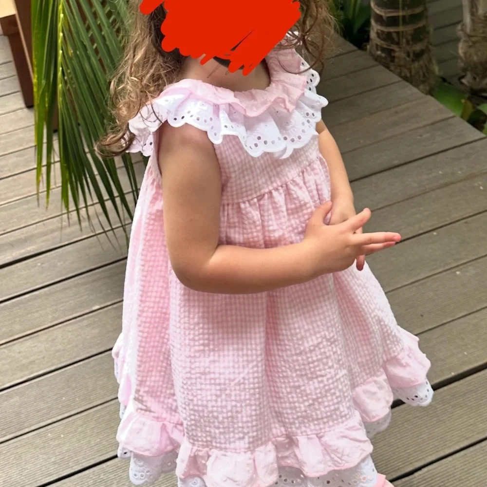 Pink Gingham Kids Casual Dress - Picture 1 of 5